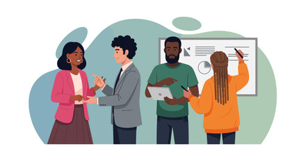 Diverse team brainstorming, perfect for website landing pages, presentations, or brochures about teamwork and collaboration.