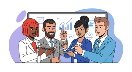 Diverse business team collaborating on a project, perfect for presentations or marketing materials.