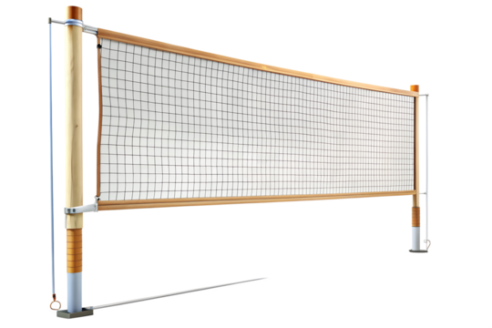 A classic wooden volleyball net stands ready for a summer game, isolated on transparent background, promising fun and competitive action on the beach