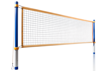 A vibrant blue volleyball net stands ready for a summer game, isolated on transparent background, promising fun and competitive action on the beach