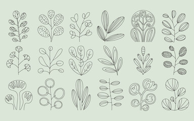 Abstract botanical grid pattern in black and white