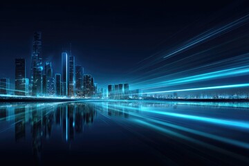 Fototapeta premium Futuristic city skyline at night with light trails (1)