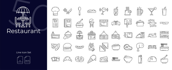Restaurant Line Editable Icons set. Vector illustration in modern thin line style of Restaurant icons: eatery, drink, beef etc