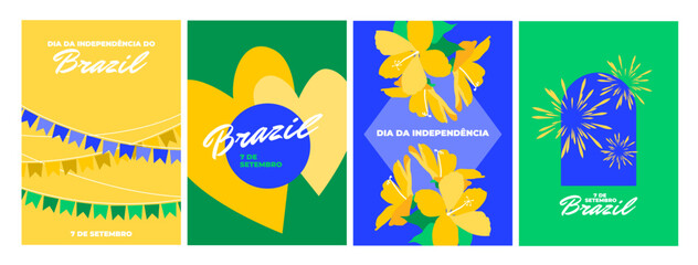 Brazil Independence Day greeting cards, posters, banners set. Festive design template for September 7th. Latin American holiday. Layout concept collection for web, print, social media