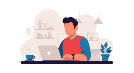 Person working on laptop at home, perfect for website banners or blog posts about remote work.