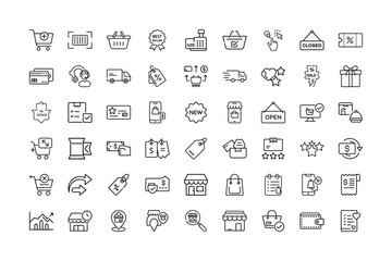 Collection of E commerce and Shopping Related Outline Icons