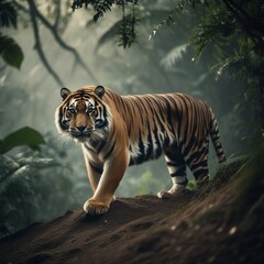 tiger in the middle of the jungle