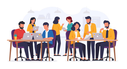 Diverse team of professionals collaborating on projects in a modern office setting. Ideal for websites, presentations, and marketing materials.