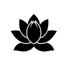 Minimalist black silhouette of a lotus flower on a white background