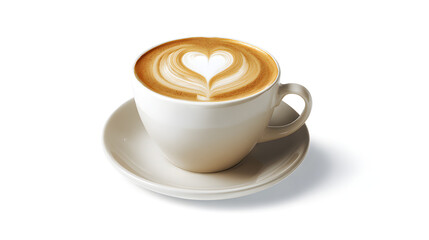 Classic Latte Served in Tall Ceramic Cup with Heart Latte Art on Smooth Surface