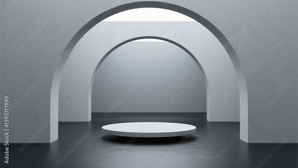 Aufkleber minimalist presentation stage with arches in gray and white for product display or advertisement use