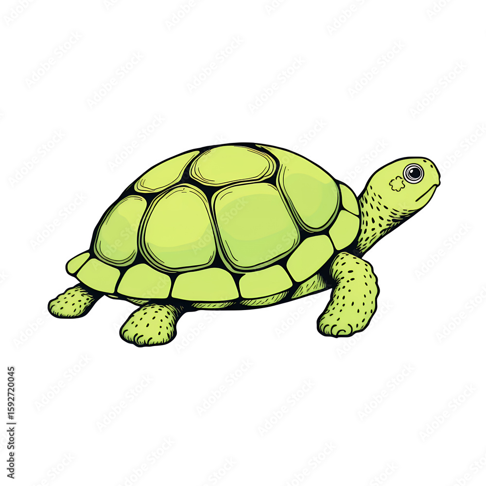 Poster a light green turtle with a patterned shell illustration on transparent background