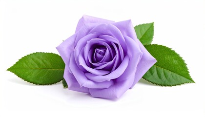 Close-up of a single lavender rose with leaves