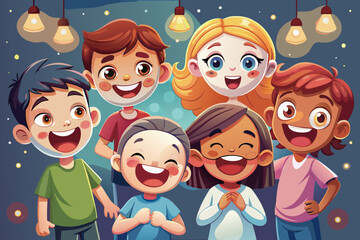 Group of children playing &ldquo;Emotion Masks&rdquo; &mdash; wearing masks and acting out feelings