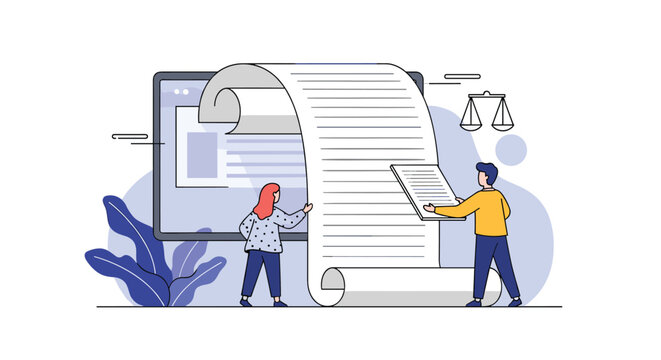 Legal document review process experts analyzing contract terms and conditions agreements - Powered by Adobe