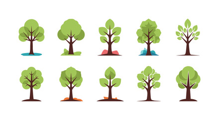 Collection of cartoon stylized trees vector illustration nature forest elements