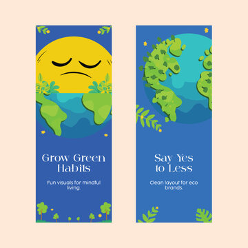 Eco sale banner templates with emotional Earth visuals and green living messages. Ideal for zero-waste promotions, sustainability campaigns, and mindful consumer awareness.