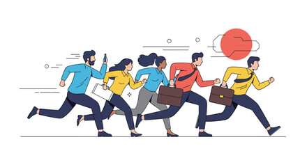 Fototapeta premium Diverse group of professionals rushing towards a common goal with determination and speed