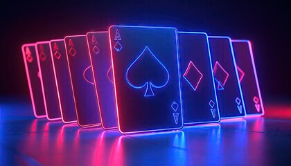 Neon playing cards in a dark studio setting