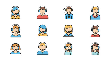 Diverse customer support team members wearing headsets providing assistance and communication services