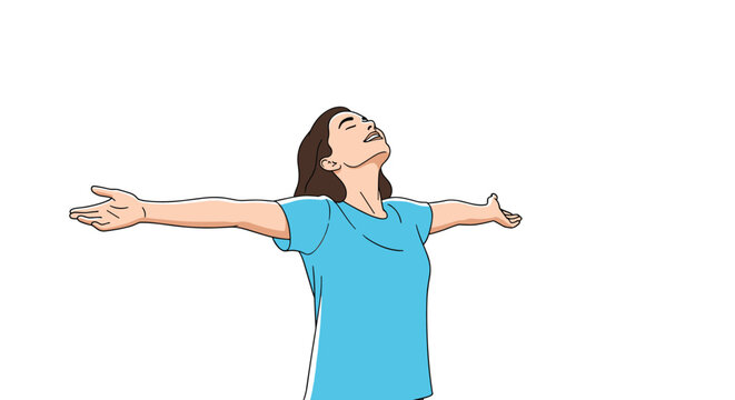 Young woman with arms outstretched embracing the bright sky with pure joy and absolute freedom