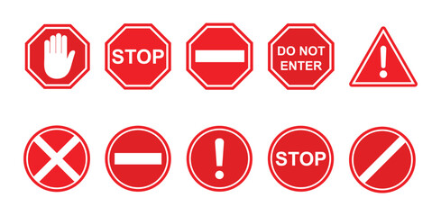 Red Traffic Signs Icons for Road Safety and Regulation