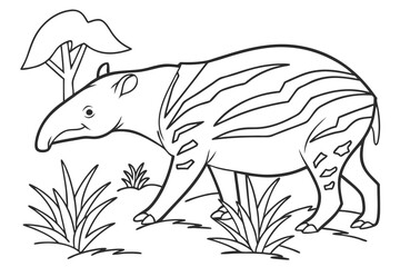 coloring page line art the tapir black vector