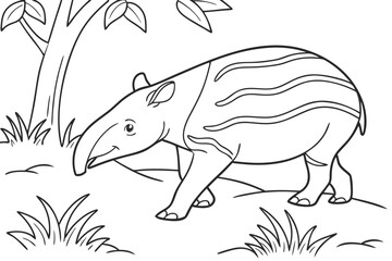 coloring page line art the tapir black vector