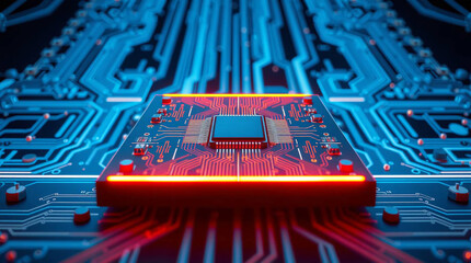 Close-up of a futuristic computer processor on a circuit board