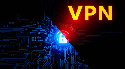 Vpn virtual private network security concept on dark background. 3D Rendering