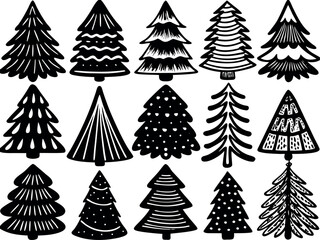 Obraz premium A charming collection of diverse hand drawn christmas trees perfect for festive holiday graphic design projects