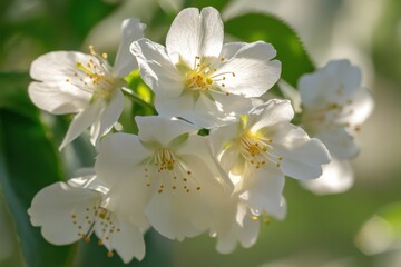Obraz premium White cherry blossom emerges from soft focus, spring awakening, new beginnings, gentle optimism