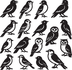 Naklejka premium Popular Birds Line Art Vector Set – Clean Black on White Design