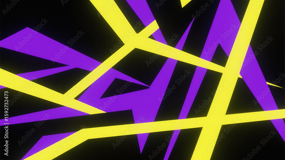 Poster abstract background featuring yellow lines and purple shapes on a black backdrop design element