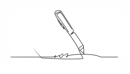 Continuous line drawing of a pen signing