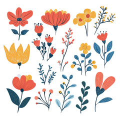 Decorative spring florals, vibrant arrangement of spring flowers in various colors, isolated on transparent background