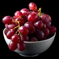 Fototapeta premium Fresh Red Grapes in Big White Bowl on Black Background
