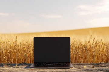 Laptop in a golden wheat field (1)