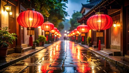 Evening alley with lanterns