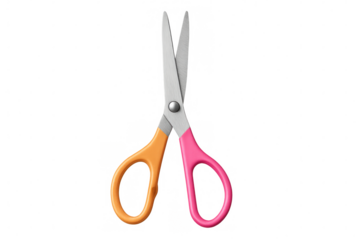 Colorful scissors with pink and orange handles isolated on a transparent background, perfect for creative projects
