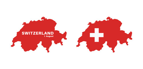  switzerland flag and map set. switzerland flag in official colors and proportions., map