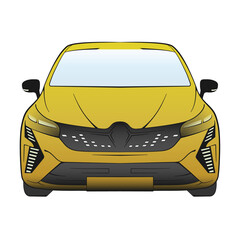 Clio like hatchback car front yellow