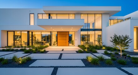 Obraz premium Modern luxury home entrance with dramatic architectural design