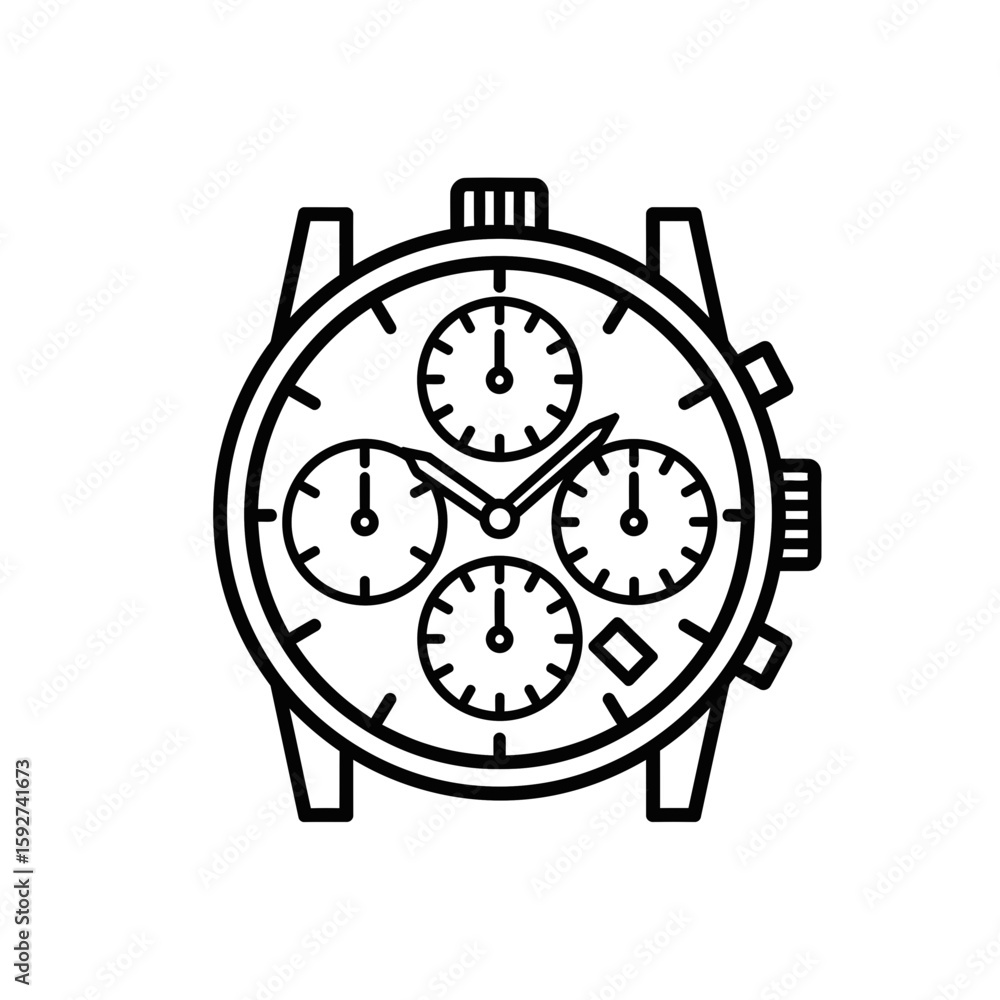 Poster analog wristwatch with four dials in minimal line art style