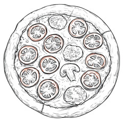 Neapolitan Pizza Sketch Illustration