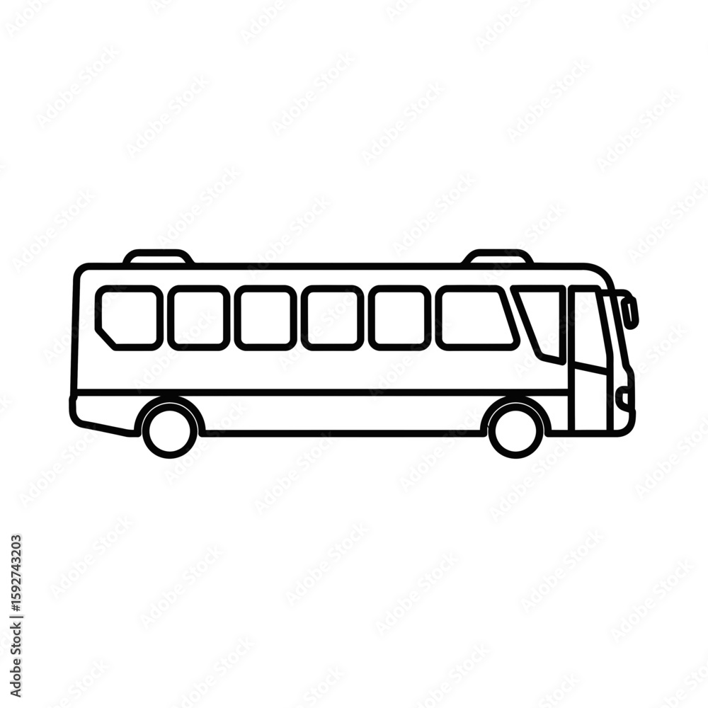 Poster vector bus icon outline design in black for transport use