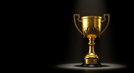 A golden trophy shines under a spotlight, symbolizing victory