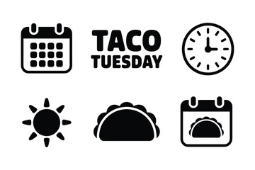 Calendar clock sun taco tuesday icons vector