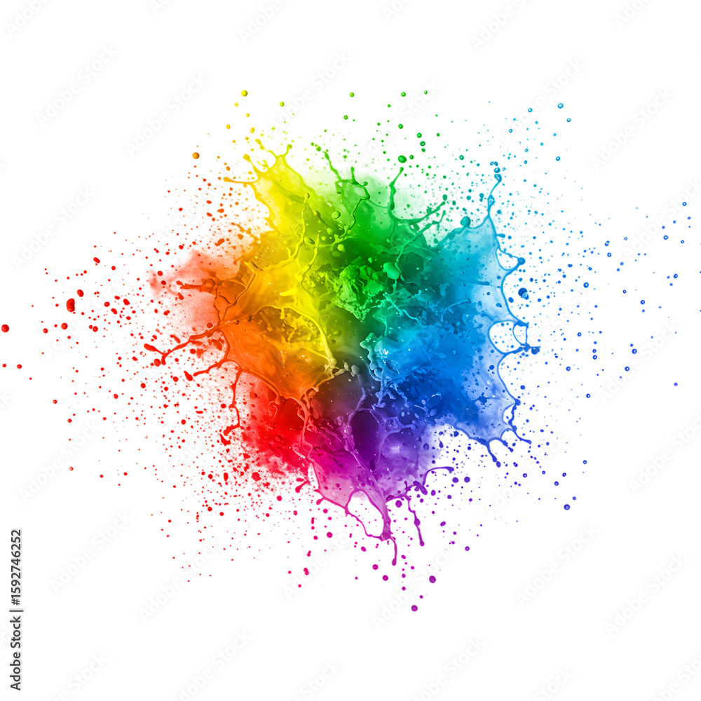 Poster a vibrant explosion of rainbow colored paint creates an abstract and dynamic splash transparent back