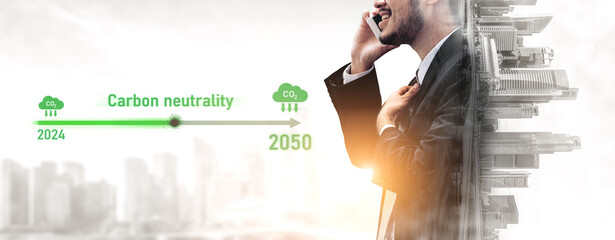 Carbon neutrality timeline illustrates carbon, neutrality, and reduction targets from 2024 to 2050...